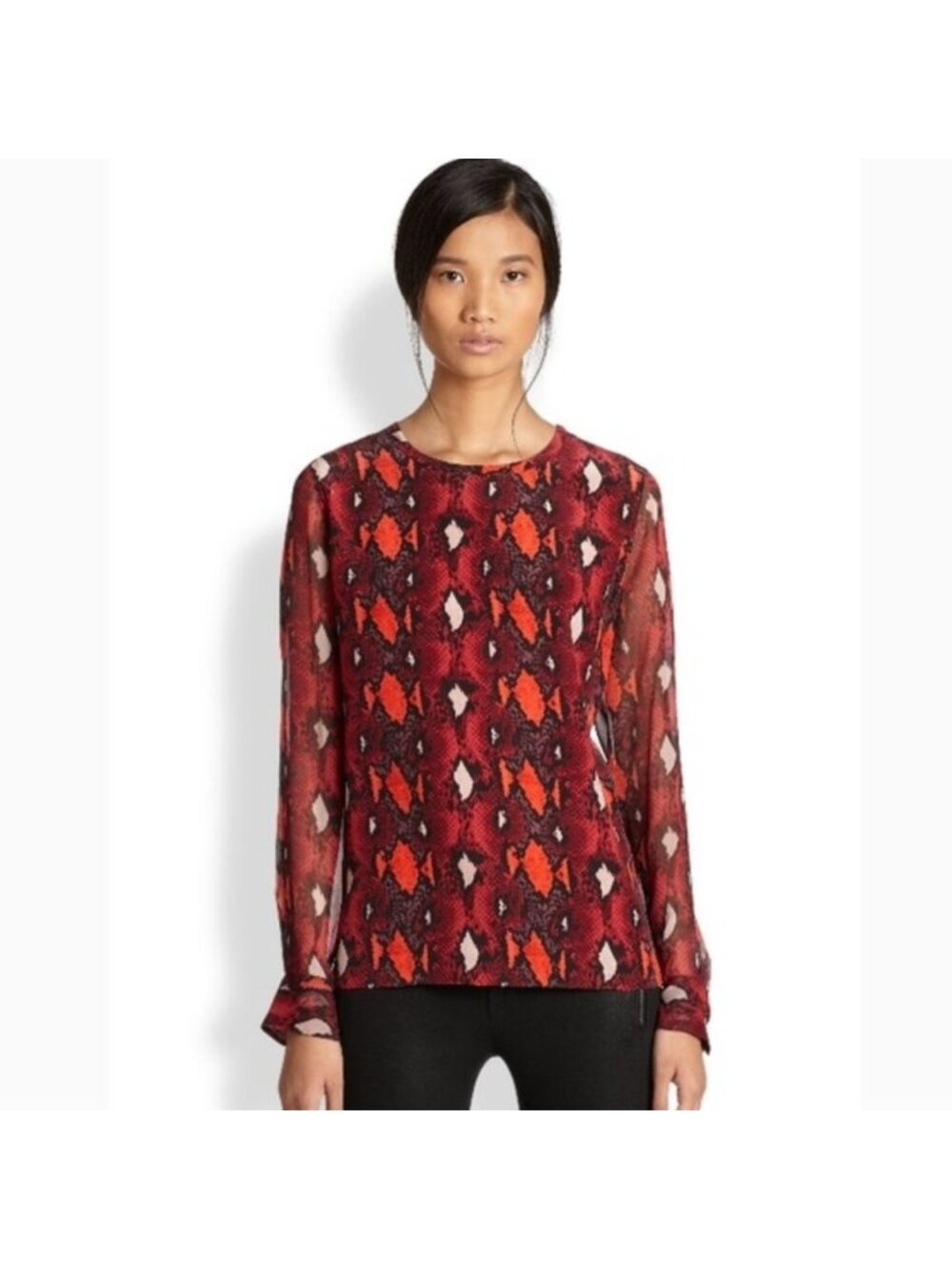 Equipment Liam Python Snakeskin Print Silk Popover Top Blouse in Persian Red S